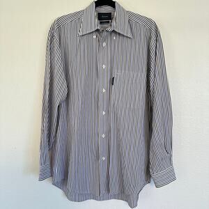 Façonnable Horizontal Stripe Mens Button Front Dress Shirt Cotton Small